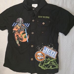 Disney Star Wars Kids' JEDI Black Button Down Aloha Shirt Size 4